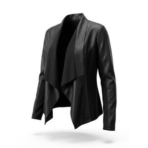 Kensie Womens Black Faux Leather Drape Front Jacket Blazer M